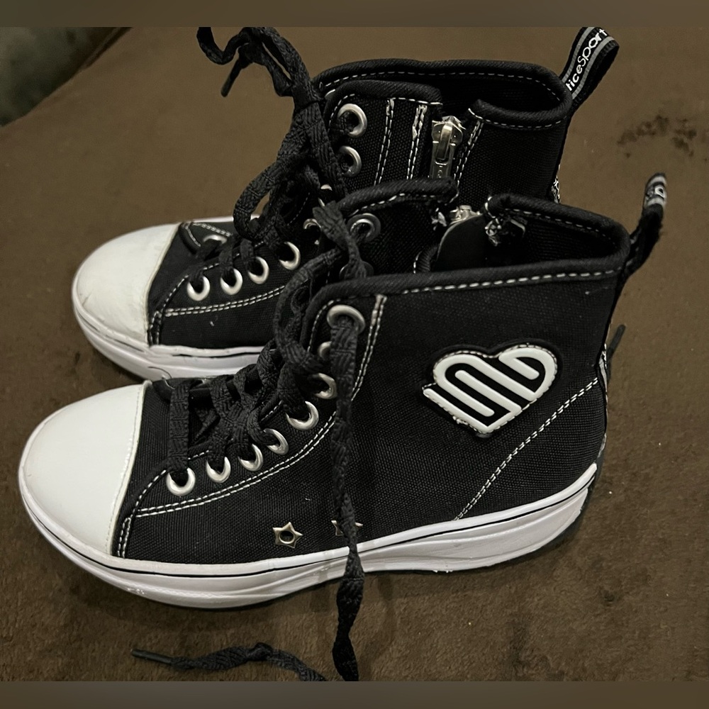 Justice Black and White High-Top Sneakers with Heart Logo